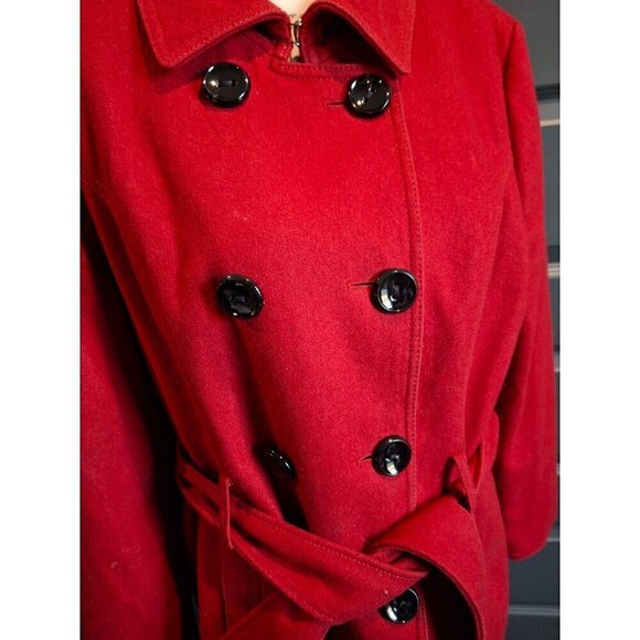 Nine West Red Wool Blend  Double Breasted Coat with Tie Belt/Pre-owned, Sz. 14 E - Picture 3 of 8